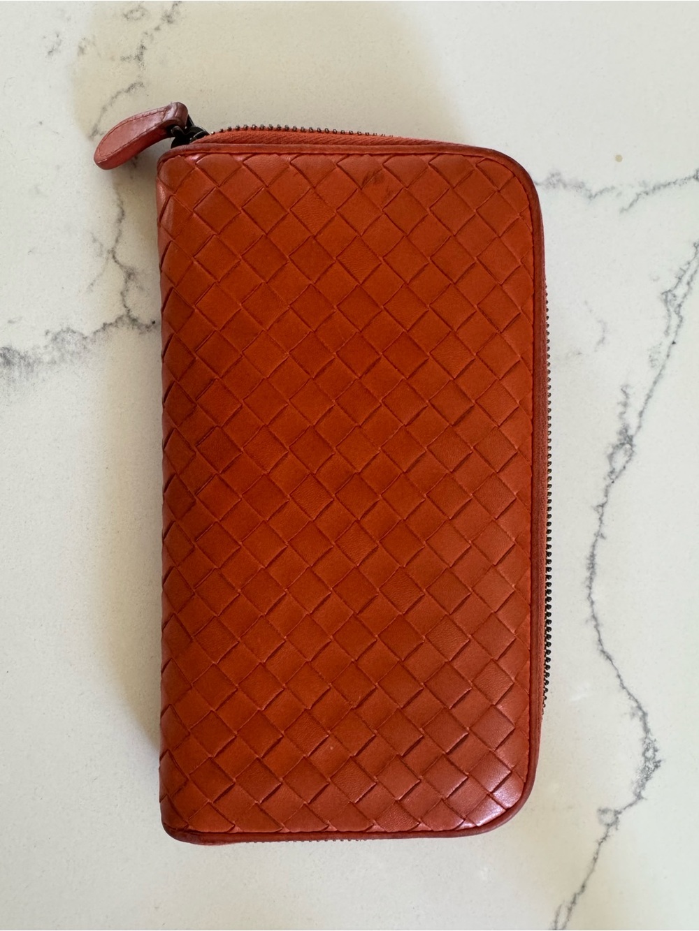 AUTHENTIC Bottega Veneta Orange Leather Zip Wallet